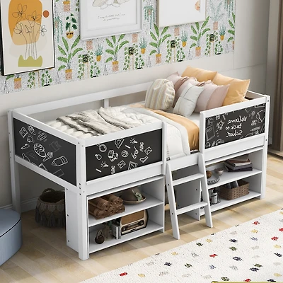 Streamdale Loft bed with shelves, ladder, guardrail chalkboard