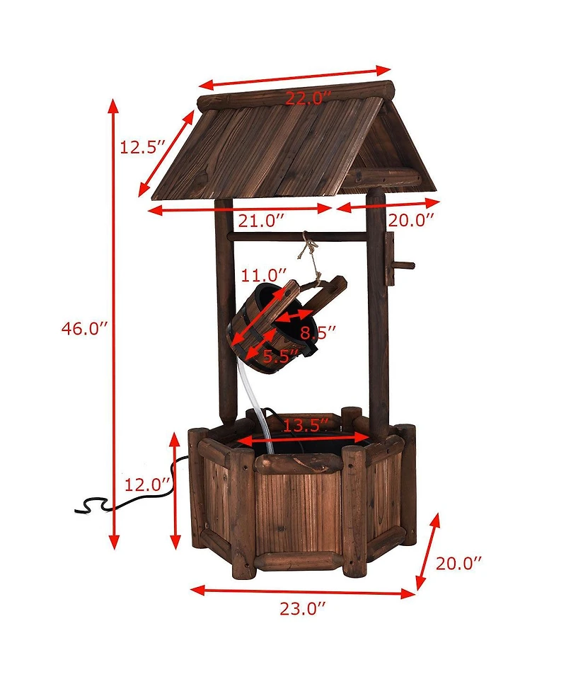 Slickblue Garden Rustic Wishing Well Wooden Water Fountain with Pump