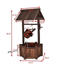 Slickblue Garden Rustic Wishing Well Wooden Water Fountain with Pump