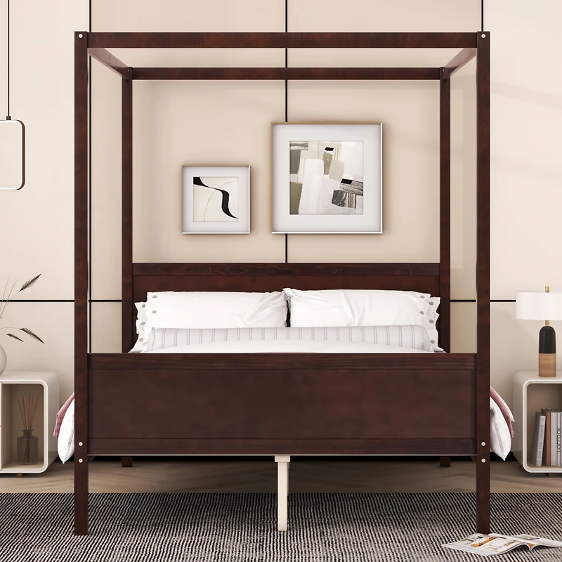 Streamdale Queen Canopy Platform Bed with Headboard (Espresso)