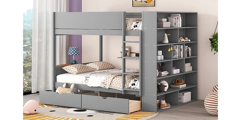 Streamdale Full Over Bunk Bed With 2 Drawers And Multilayer Cabinet