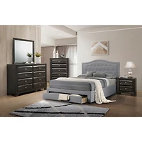 Streamdale Light Grey Twin Bed with Drawer Storage & Button Tufted Headboard