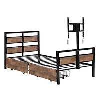 Streamdale Metal Platform Bed with Storage Drawers and Rotatable Tv Stand