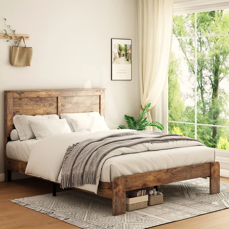 Streamdale Full Size Wood Platform Bed Frame - Noise Free, Easy Assembly, Dark Brown