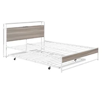 Streamdale Queen Metal Platform Bed w/ Trundle, USBs