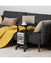 Slickblue Adjustable C-shape Sofa Side Table with Storage Basket