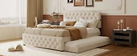 Streamdale Gray Upholstered Queen Platform Bed with Trundle & Usb Ports