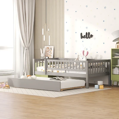 Streamdale Twin Size Wood Daybed With Trundle And Fence Guardrails