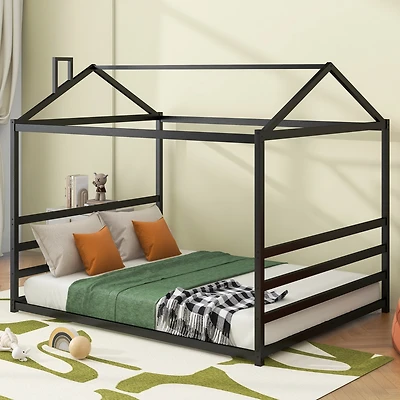 Streamdale Metal House Shape Platform Bed, Gold, Queen