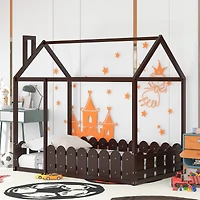 Streamdale Twin Wood Bed House Frame With Fence, For Kids, Teens, Girl