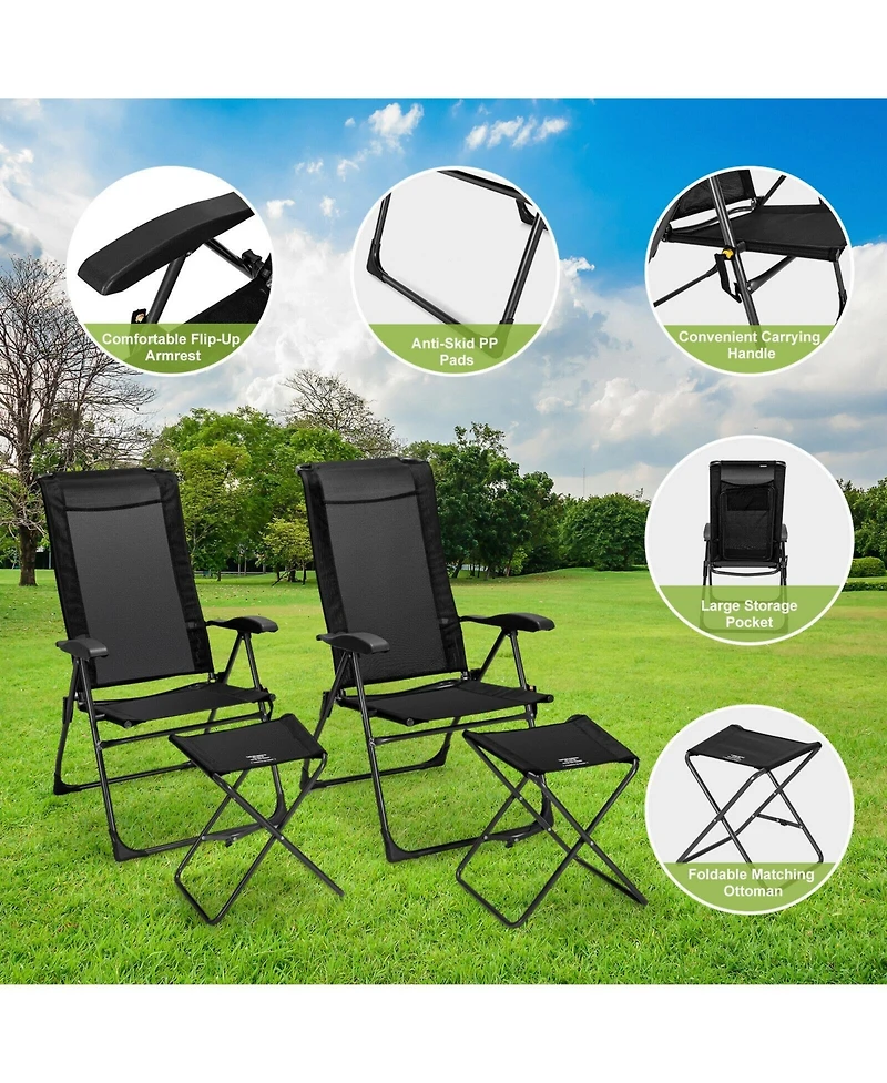 Slickblue 4 Pieces Patio Adjustable Back Folding Dining Chair Ottoman Set