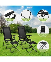Slickblue 4 Pieces Patio Adjustable Back Folding Dining Chair Ottoman Set