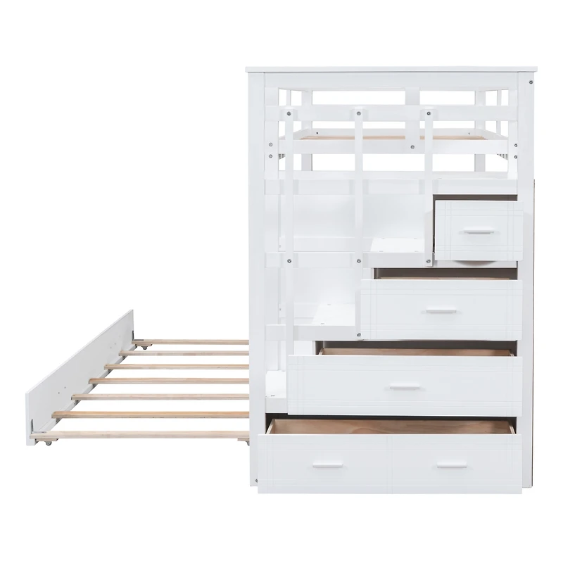 Streamdale Twin Over Bunk Bed With Trundle And Staircase, White