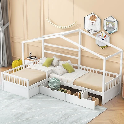 Streamdale Twin House Platform Bed With Three Storage Drawers