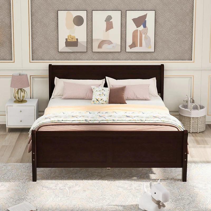 Streamdale Full Wood Platform Bed With Headboard And Wooden Slat Support