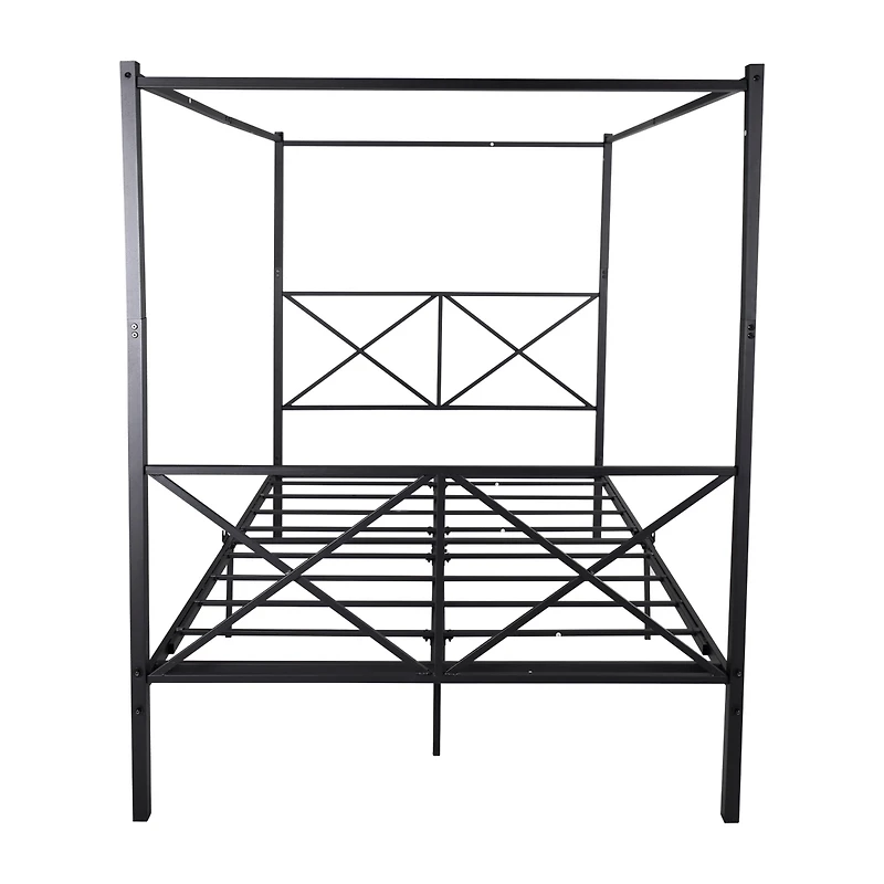 Metal Canopy Bed Frame, Platform Bed Frame Queen With X Shaped Frame Queen