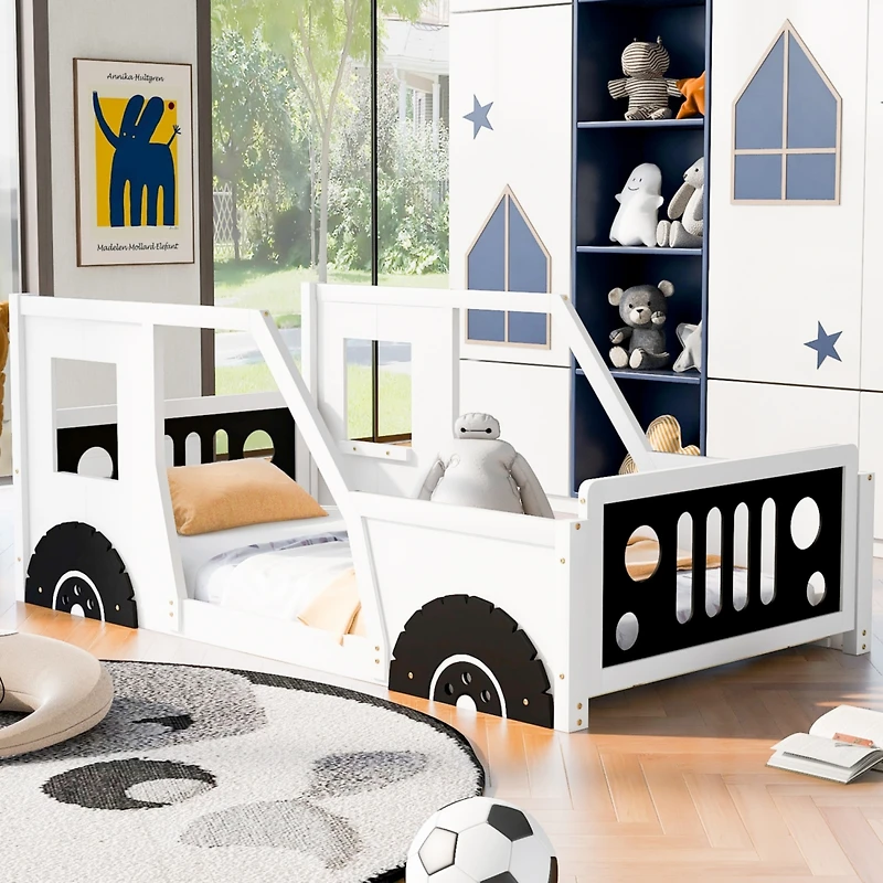 Streamdale Twin Classic Car-Shaped Platform Bed With Wheels
