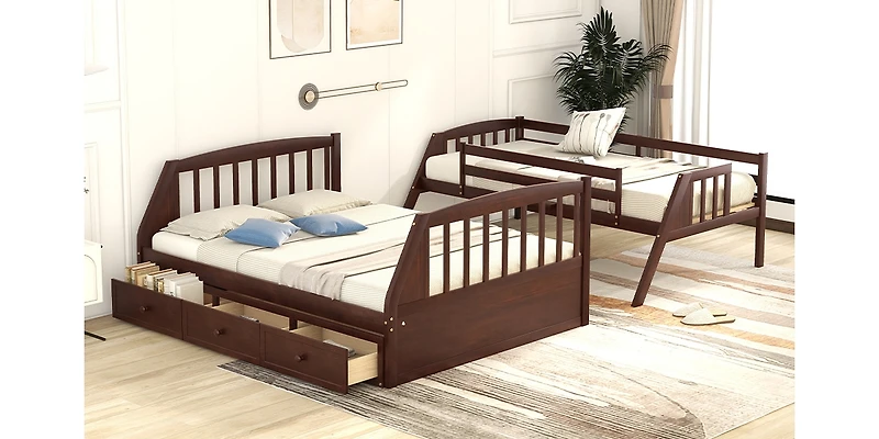 Streamdale Twin-Over-Full Bunk Bed With Drawers, Ladder And Storage Staircase
