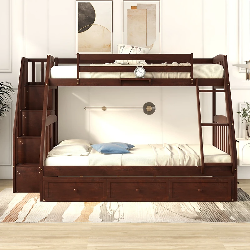 Streamdale Twin-Over-Full Bunk Bed With Drawers, Ladder And Storage Staircase
