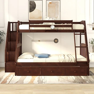 Streamdale Twin-Over-Full Bunk Bed With Drawers, Ladder And Storage Staircase