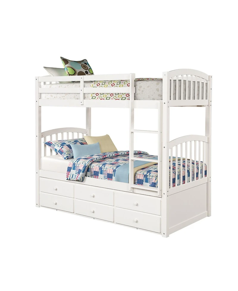 Simplie Fun Twin Bunk Bed With Ladder, Safety Rail, Twin Trundle Bed With 3 Drawers For Teens Bedroom