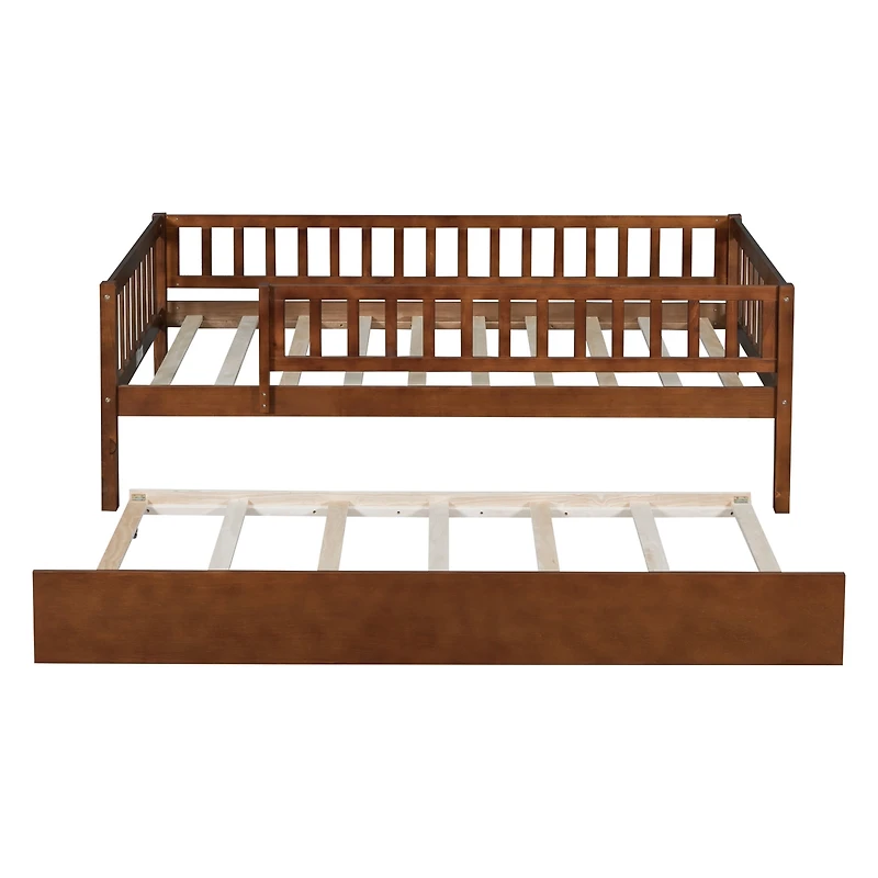 Streamdale Twin Size Wood Daybed With Trundle And Fence Guardrails