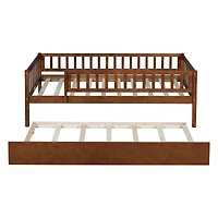 Streamdale Twin Size Wood Daybed With Trundle And Fence Guardrails