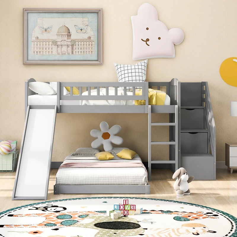 Streamdale Stairway Twin Over Twin Bunk Bed With Two Drawers And Slide