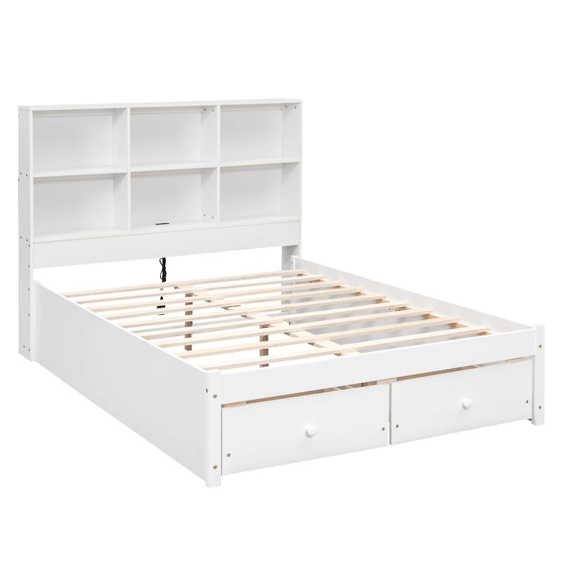 Streamdale Platform Bed with Storage Headboard, Chargers, Drawers