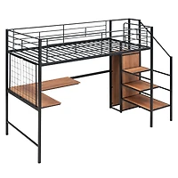 Streamdale Metal Loft Bed with Desk, Storage Ladder & Wardrobe