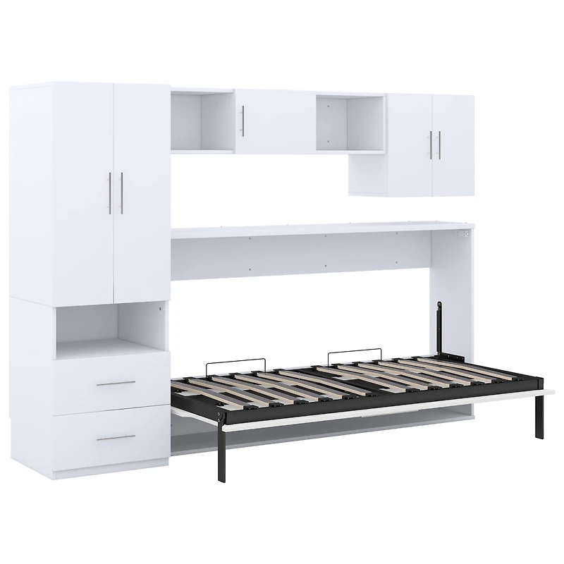 Simplie Fun Twin Size Murphy Bed With Open Shelves And Storage Drawers, Builtin Wardrobe And Table