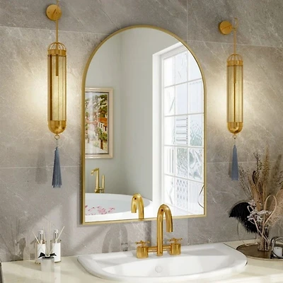 Homlux Arched Wall Mounted Mirror 24"x36" in Gold