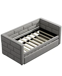 Simplie Fun Twin Size Daybed With Trundle, Upholstered Daybed With Padded Back