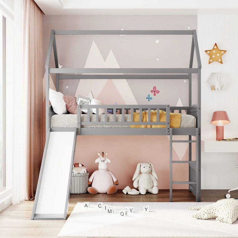 Streamdale Twin Loft Bed With Slide, House Slide
