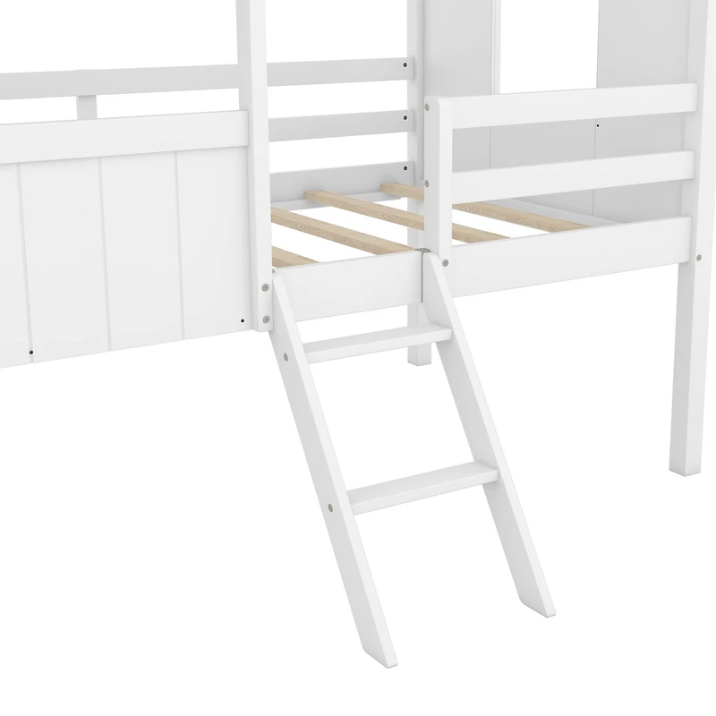 Streamdale Twin Size Low Loft Wood House Bed With Two Side Windows (White)