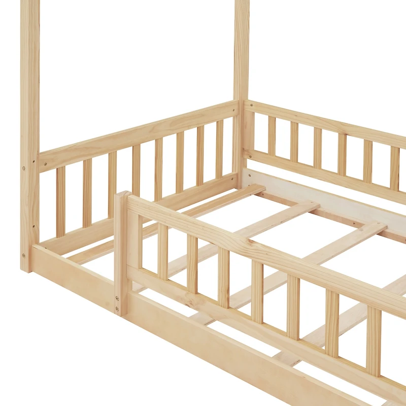 Streamdale Walnut Fence Bed House Frame for Kids and Teens
