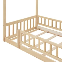 Streamdale Walnut Fence Bed House Frame for Kids and Teens
