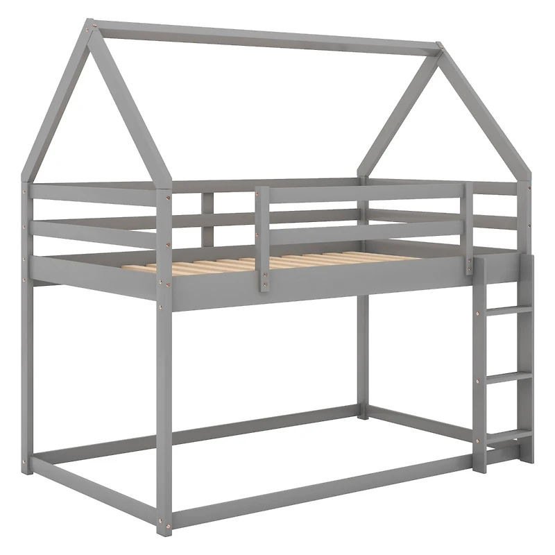 Streamdale Furniture Twin Over Low Bunk Bed, House Bed With Ladder