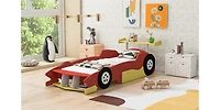 Streamdale Twin Race Car-Shaped Platform Bed With Wheels, Red