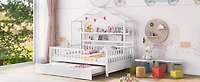 Streamdale Twin-Size Trundle Kids Bed with Shelf, White