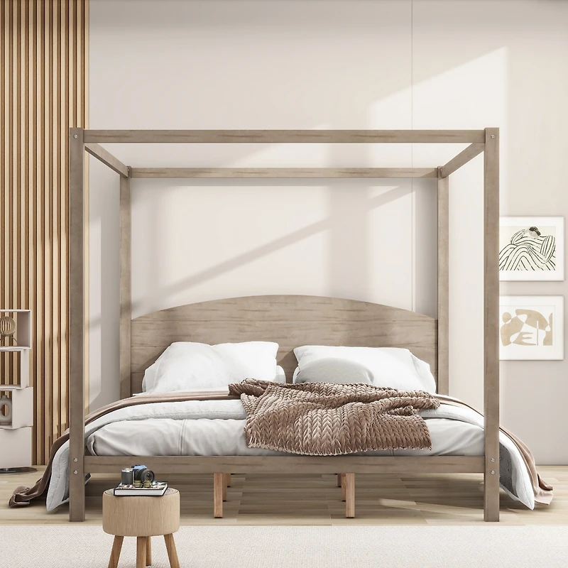 Streamdale King Size Canopy Platform Bed With Headboard And Support Legs, Wash