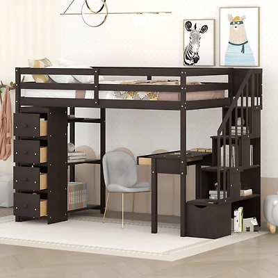 Streamdale Twin Loft Bed with Storage, Desk, and Stairs