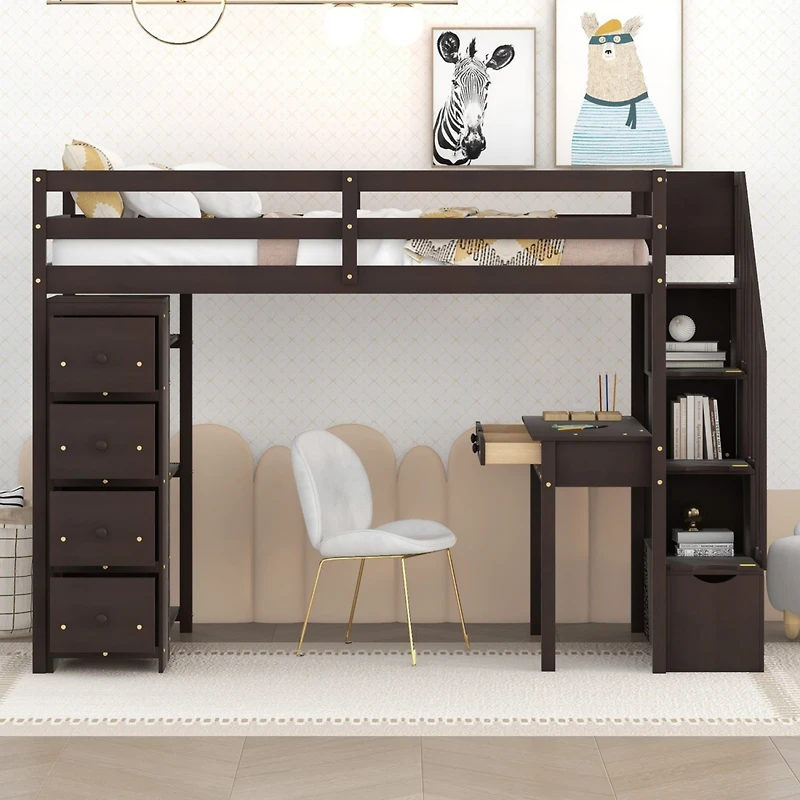 Streamdale Twin Loft Bed with Storage, Desk, and Stairs