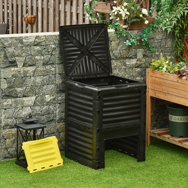 80 Gallon Outdoor Compost Bin with Enhanced Airflow and Easy Assembly