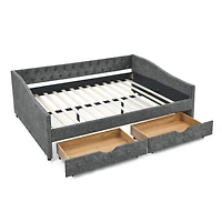 Streamdale Furniture Queen Size Daybed With Drawers Upholstered Tufted Sofa Bed,,With Button On Back And Copper