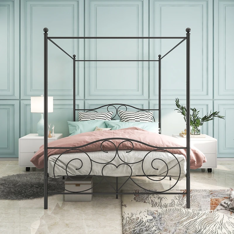 Streamdale Metal Canopy Bed Frame with Vintage Headboard