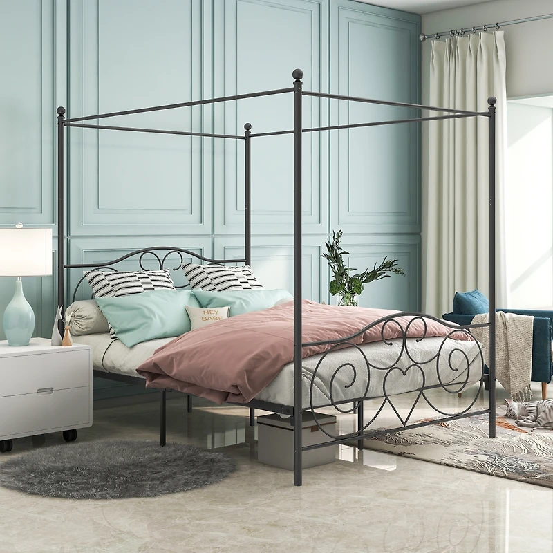 Streamdale Metal Canopy Bed Frame with Vintage Headboard