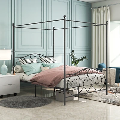 Streamdale Metal Canopy Bed Frame with Vintage Headboard