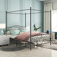 Streamdale Metal Canopy Bed Frame with Vintage Headboard
