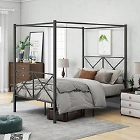 Simplie Fun Metal Canopy Bed Frame, Platform Bed Frame With X Shaped Frame Full